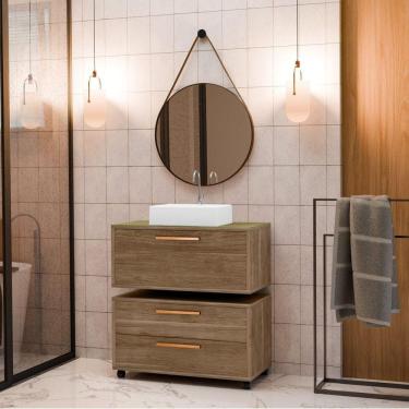 Imagem de Conjunto Gabinete para Banheiro com Rodízio, Cuba e Espelho Kyoto 80 com Tampo de Vidro Avelato