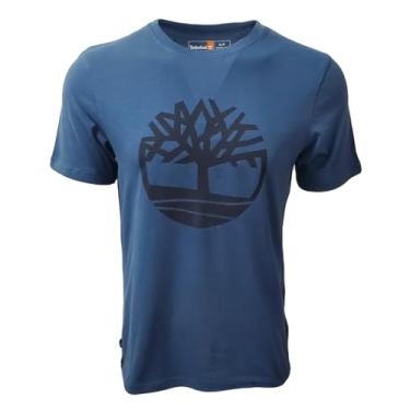 Imagem de Timberland Camiseta masculina de manga curta com logotipo de árvore, Logotipo preto azul escuro, P