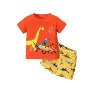 Imagem de Floerns Conjunto de 2 peças para meninos com estampa de camiseta de manga curta e shorts elásticos, Laranja multi, 5 Anos