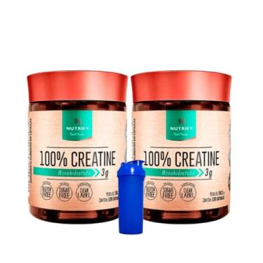 Imagem de 2x 100% Creatine Monohidratada 3g por Dose - Creatina 120 Capsulas - Nutrify + Coqueteleira 700ml Cor Sortida