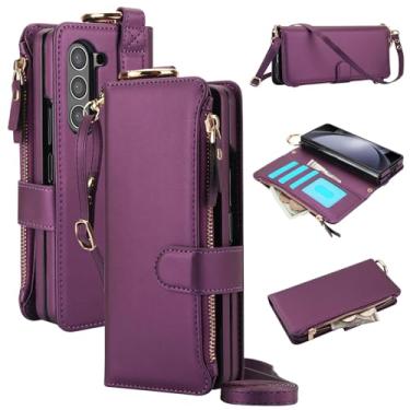 Imagem de Asuwish Capa de telefone para Samsung Galaxy Z Fold 6 5G 2024 carteira com zíper com alça transversal suporte de bloqueio RFID suporte flip resistente capa magnética ZFold6 Z6 G Fold6 6Z mulheres