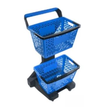 Imagem de Dellaplast HandyBasket D-100 Double - Polipropileno Reforçado, Cestas de Supermercado Mercado, Cestas de Compras (Preto/Azul)