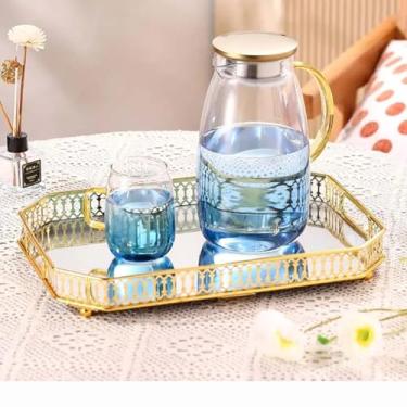 Imagem de Bandeja Espelhada Dourada Borda Vazada Luxo 35x25x5