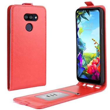 Imagem de Capa para LG K40S, capa de telefone flip vertical fina de couro PU capa protetora com fecho magnético com compartimento para cartão para capa de telefone LG K40S (vermelha)