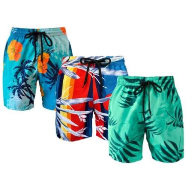 Imagem de Kit 3 Shorts masculino praia estampado mauricinho floral verão - Frent