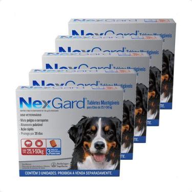 Imagem de 5 Nexgard 25 A 50kg Antipulgas E Carrapatos Total 15 Comprim - Boehrin