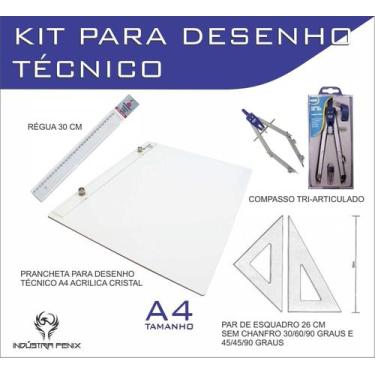 Imagem de Kit Desenho Técnico Prancheta a4 Acrilico Cristal Engenharia Arquitetu
