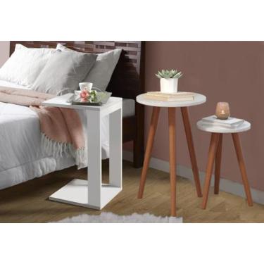 Imagem de 3 Mesinha Cabeceira Tabriz Pé Palito Retro e Namur Branca - Colomi