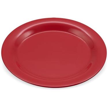 Imagem de Carlisle FoodService Products Prato de jantar de melamina Sierrus resistente a estilhaçamento, pode ser lavado na lava-louças com aro estreito para jantar, 25 cm, vermelho