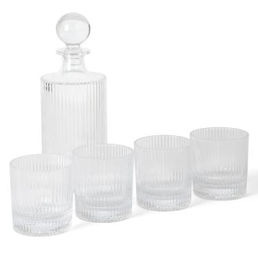 Imagem de Martha Stewart Bayville Decanter Plus 4 Whisky Conjunto de copos em relevo DOF de 295 ml