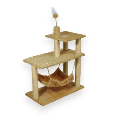 Imagem de Arranhador para Gatos Sisal Plataforma 3 Andares com Brinquedo - Miupe