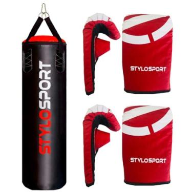 Imagem de SACO DE PANCADA 120CM PROFISSIONAL VAZIO + 2 LUVAS DE TREINO BATE SACO (Infantil, Vermelho)