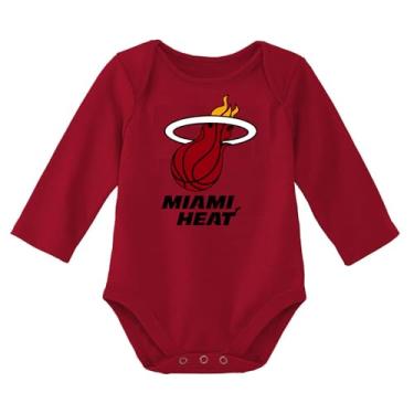 Imagem de Outerstuff Macacão macacão de manga comprida com logotipo principal oficial da NBA para recém-nascidos e bebês de 0 a 24 meses (Miami Heat - Vermelho, 0/3 meses)