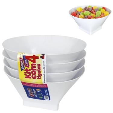 Imagem de 4 Tigelas Sobremesa Petisqueira 500ml Plástico Branco - Your House