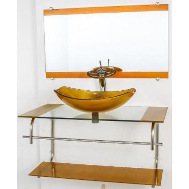 Imagem de Gabinete de vidro para banheiro inox 80cm cuba oval chanfrada dourado 