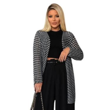Imagem de Kimono de Tricot Preto com Branco - Mayara Manzano, Preto, Branco, ÚNI