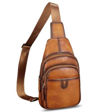 Imagem de FEIGITOR Bolsa tiracolo de couro genuíno para homens e mulheres mochila tiracolo bolsa tiracolo bolsa de peito pochete, Marrom, Medium