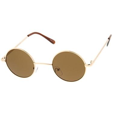 Imagem de zeroUV - Óculos de sol redondos retrô para homens e mulheres com lentes espelhadas coloridas 1409, T02 | Dourado/Marrom, One-Size