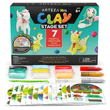 Imagem de Arteza Kids Argila seca a ar, 42 barras, kit de argila de modelagem de criatura mágica, 14 mini estágios, suprimentos de artesanato para centros de aprendizagem e brincadeiras educativas aniversário