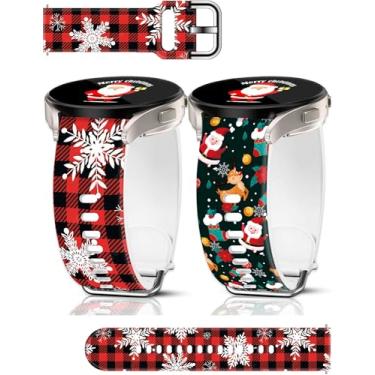 Imagem de Pacote com 2 pulseiras de relógio de Natal de 20 mm compatíveis com Samsung Galaxy Watch 7 / Watch 6 / Watch 5 / Watch 5 / Watch 5 / Watch 5 Pro / Watch 4 / Watch 4 / Watch 4 Classic / Watch 3 /