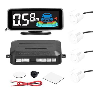 Imagem de Shkalacar Sistema de radar de estacionamento reverso para carro radares de ré traseira com 4 sensores de estacionamento detecção de distância + visor de distância LCD + campainha de aviso de som