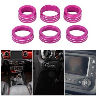 Imagem de Partuto Anel de tampa do botão de controle de mídia de farol de ar condicionado AC - Acabamento de decalque interior de carro - para Jeep Wrangler 2018-2023 liga de alumínio rosa - 6 peças