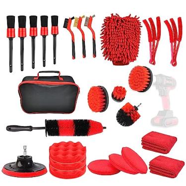 Imagem de Hebaogugu Kit de 26 peças de detalhes de carro, escovas de detalhes de carro, conjunto de escovas de perfuração de detalhes automotivos, kit de lavagem de carro, ferramenta profissional de limpeza de