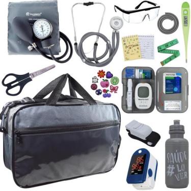 Imagem de Kit Bolsa Cores Aparelho de Pressao Esfigmomanometro Estetoscópio Medi