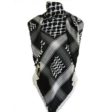 Imagem de Cachecol de cabeça Shemagh árabe preto envoltório autêntico Cottton Palestine Arafat BK-WT