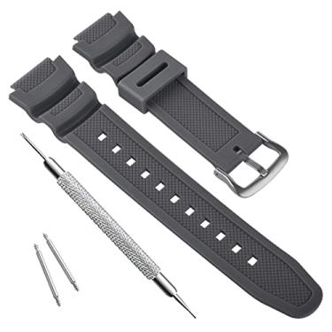 Imagem de OliBoPo Pulseira de relógio de reposição de resina natural impermeável para Casio AQ- S800W SGW-300H MRW-200H AE-1200 W-800H W-735H (cinza)