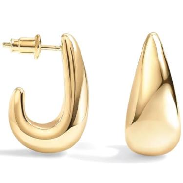 Imagem de Brincos leves em forma de lágrima | Brincos femininos em formato de lágrima em forma de lágrima dourada | Meia argola inchada, Latão, Sem pedra preciosa