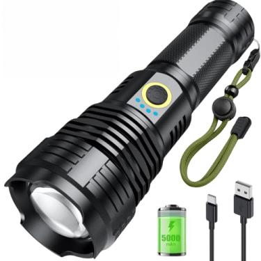 Imagem de Lanterna Tática Militar T9, Super Potente e Recarregável, LED de Longo Alcance com Zoom Ajustável, Ideal para Acampamento, Segurança, Trilhas e Uso Profissional
