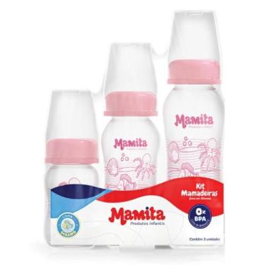 Imagem de Kit 3 Mamadeira Decoradas Bebê Bico Reto em Silicone - Mamita - Estamp