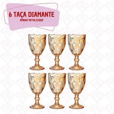Imagem de Kit 6 Taças Luxo 330ml Diamond Dourado Ouro Âmbar  - Class Home, Ambar