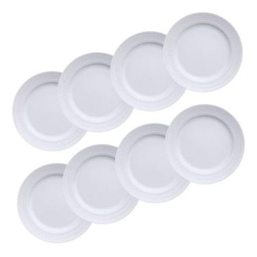 Imagem de Jogo 8 Pratos Rasos Chevron Relevo Porcelana Branca Germer - Porcelana