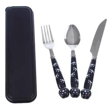 Imagem de Jogo De Talheres Faqueiro Inox Patinhas C/ Estojo Cozinha - PGB, Preto