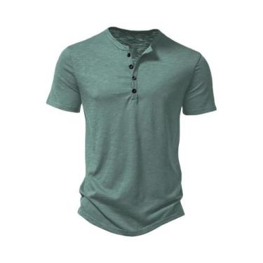 Imagem de Camiseta Henley Masculina Casual - Manga Curta, Gola Polo, Algodão Pre
