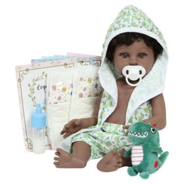 Imagem de Boneco Reborn Negro Realista Com Saída de Banho Jacarezinho - Cegonha 