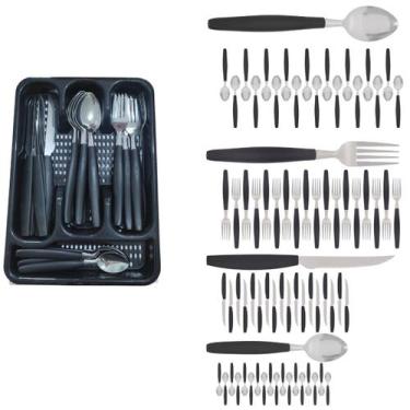 Imagem de Kit Faqueiro Inox Berlim 72 Pçs C/ 3 Porta Talheres Preto - EM CASA TE