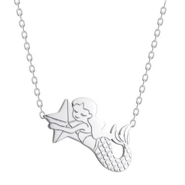 Imagem de 555Jewelry Colar feminino com pingente de pequena sereia de aço inoxidável, tamanho da corrente 45,7 cm, Aço inoxidável, Sem Pedra Preciosa