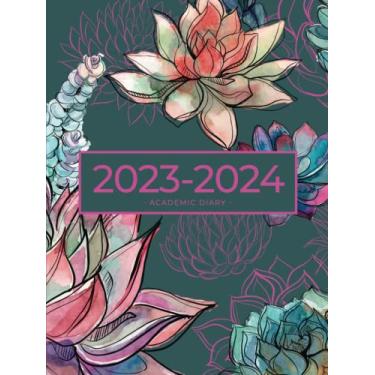 Imagem de Academic Diary 2023-2024 A4 Week To View | Gorgeous Vibrant Succulent Garden Hardback: Large Mid Year Planner | August 2023 - July 2024 | UK Holidays & Moon Phases