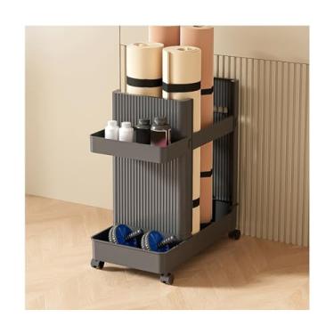 Imagem de Home Gym Storage，Yoga Mat Storage Rack, Workout Equipment Organizer with Wheels ，for Yoga Mats,Resistance Bands， Foam Roller, Dumbbells，(Black)