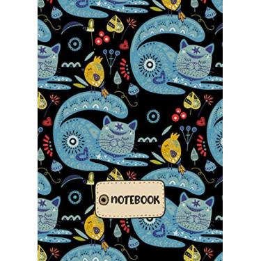 Imagem de Notebook: A4 Size College Ruled Sleepy Blue Cats and Birds Pattern Cover - Blank Lined Interior
