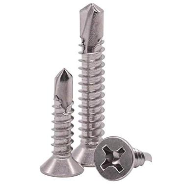 Imagem de Parafuso de cabeça chata #14 x 3,17 cm, pacote com 25, 410 de aço inoxidável, parafusos Phillips Tek, cabeça de treliça modificada, parafusos autoatarraxantes