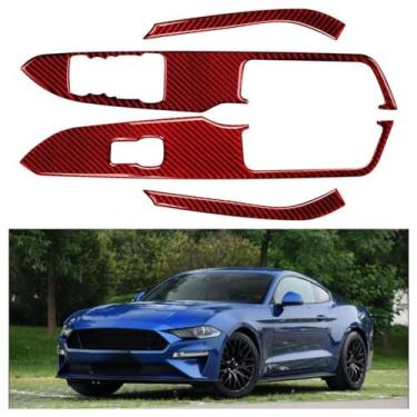 Imagem de IKUESM compatível com Ford Mustang GT 2015-2021 Acessórios de fibra de carbono para janelas de carro interruptor de levantamento painel de controle decoração adesivo de acabamento de capa(Red(RHD))