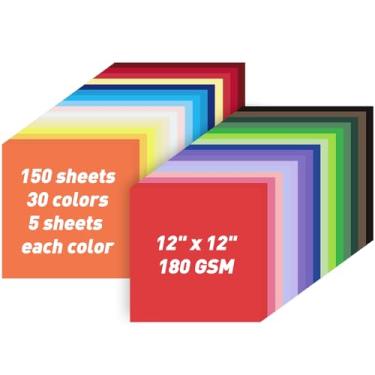 Imagem de MAXECHO Papel cartolina colorida de 30,5 x 30,5 cm, a granel, 150 folhas, 30 cores sortidas, papel de construção, papel para impressora para artesanato faça você mesmo, confecção de cartões Cricut,