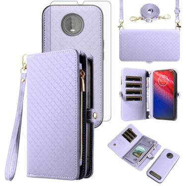 Imagem de Asuwish Capa de celular para Moto Z4/Moto Z 4 Play/MotoZ4 Force Zipper carteira celular com protetor de tela, alça transversal flip porta-cartões Motorola 4Z Motoz4 capas MotoZ4Play XT1980-4 2019