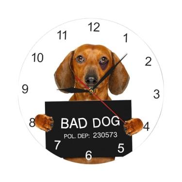 Imagem de Ｂｅｓｇａ Relógio de parede dachshund filhote de cachorro pendurado prático numerais árabes bonito decoração de parede relógio decorativo para cozinha quarto, 30cm