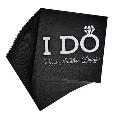 Imagem de Guardanapo de casamento preto e prata, 40 peças, I DO Need Another Drink Guardanapos de coquetel, guardanapos de papel de sobremesa de bolo de bebidas descartáveis para decoração de mesa de festa de