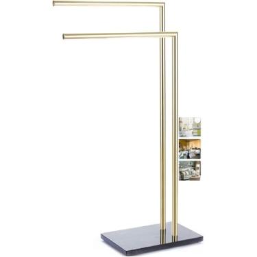 Imagem de Toalheiro de banheiro toalheiro para banheiro, suporte de toalha independente com barras, escorredor de roupas duplo, arejador/preto (preto), dourado